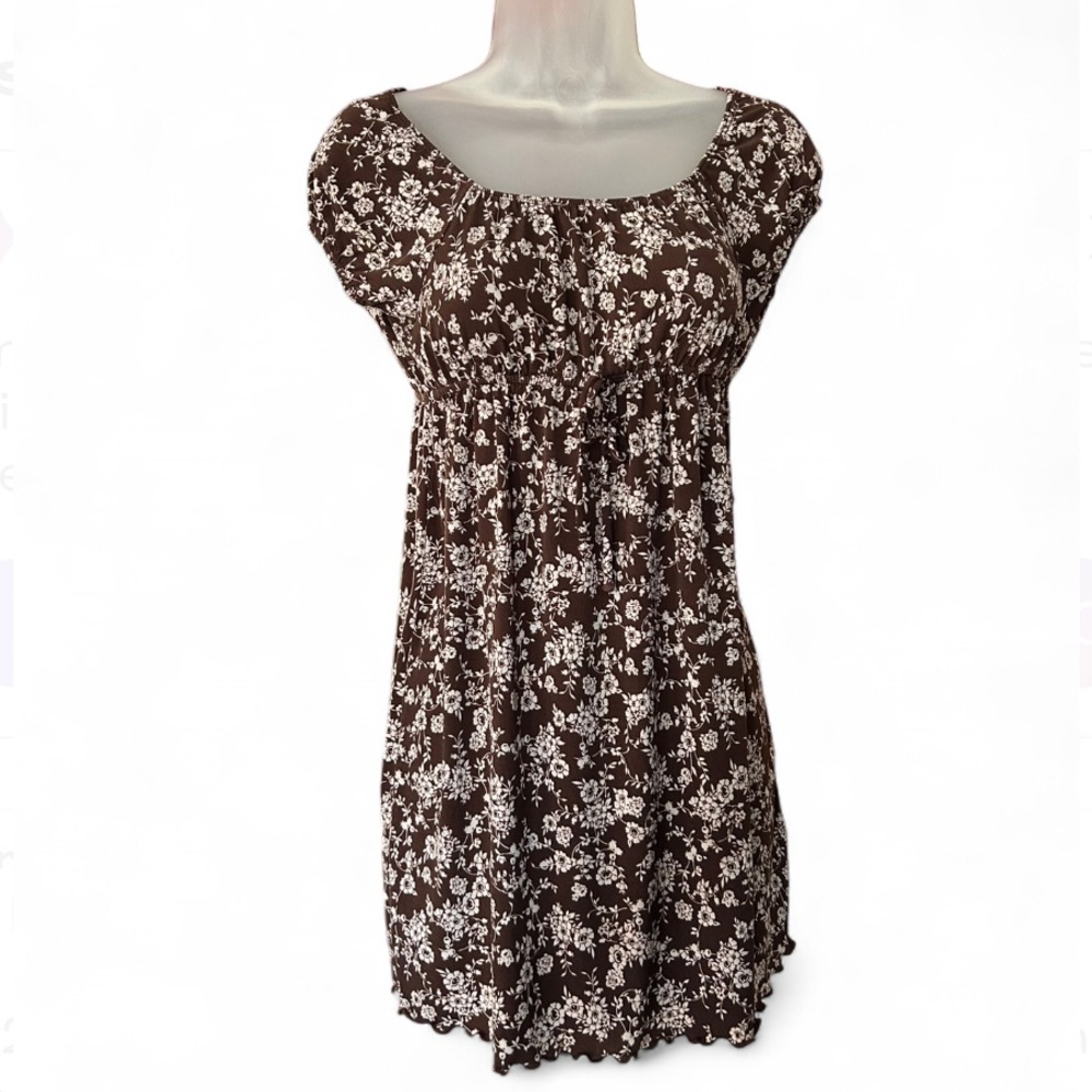 Y2K Babydoll Brown Floral Tunic Top